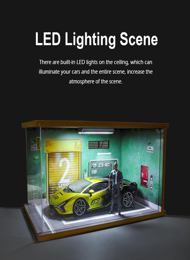 صندوق عرض سيارات بمقياس 1/18، نموذج مصغر لمرآب سيارات، مزود بإضاءة LED وغطاء أكريليك، مصنوع من الخشب المصبوب، يتسع لموقف سيارة واحد، لون أخضر. - Image 4